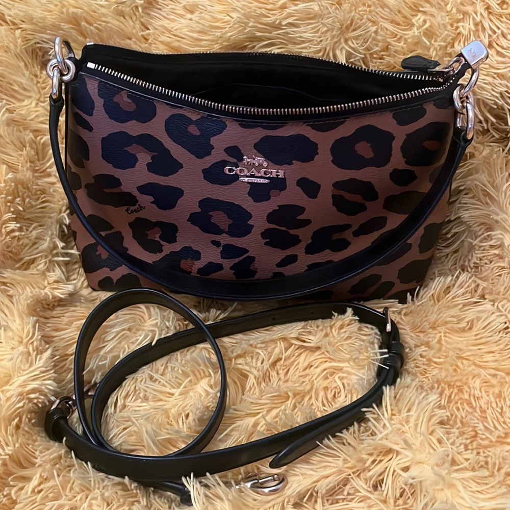 Animal print Coach shoulder bag with strap. Gently used. Pet free home.